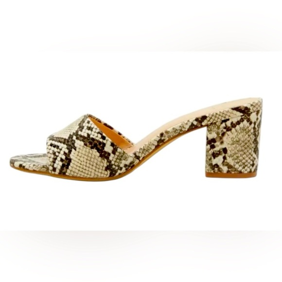 Who What Wear Cream and Brown Snake skin  Mules with Block Heel - Picture 1 of 5